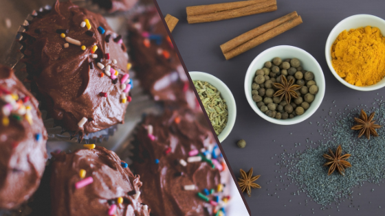 Muffins au chocolat versus trio d'épices et bâtons de cannelle